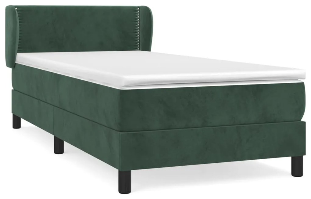 vidaXL Κρεβάτι Boxspring με Στρώμα Σκούρο Πράσινο 90x190 εκ. Βελούδινο