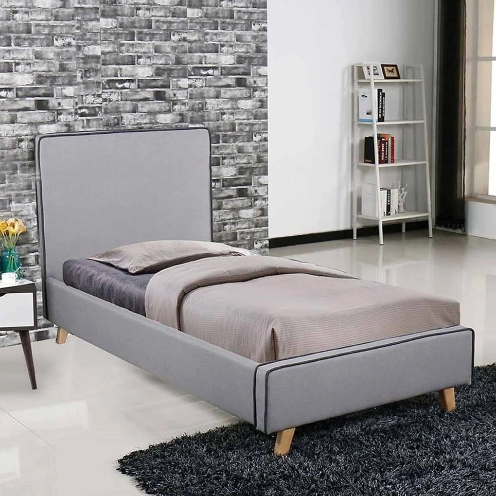 Κρεβάτι Morisson Ε8081,1 Ύφασμα Ανοιχτό Γκρι 90x190cm Μονό Wood, Fabric
