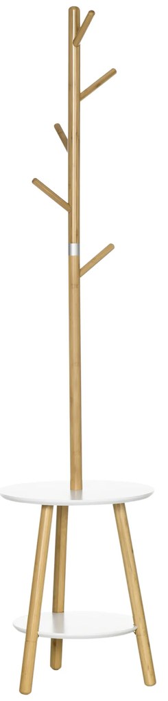 HOMCOM Κρεμάστρα παλτών με βοηθητικό τραπέζι σε σκανδιναβικό στυλ, 5 γάντζοι παλτών, 39,5 cm x 39,5 cm x 171 cm, φυσικό + λευκό