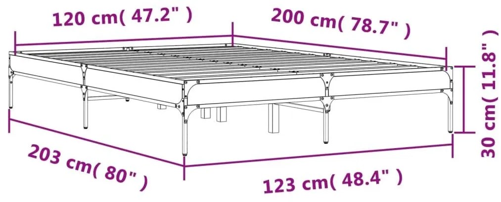 Πλαίσιο Κρεβατιού Μαύρο 120x200 εκ. Επεξ. Ξύλο &amp; Μέταλλο - Μαύρο