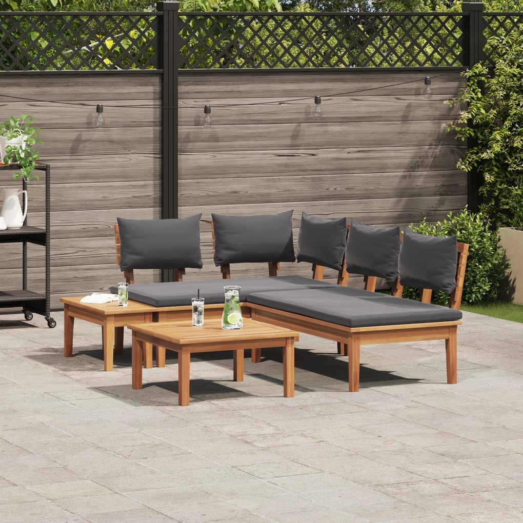 vidaXL Σετ Παγκάκι Κήπου 4 pcs Καφέ και Σκούρο γκρι και Καφέ