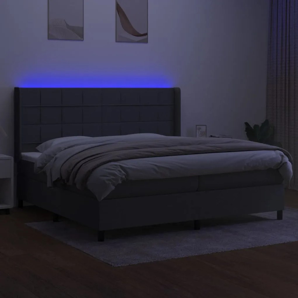 ΚΡΕΒΑΤΙ BOXSPRING ΜΕ ΣΤΡΩΜΑ &amp; LED ΣΚ.ΓΚΡΙ 200X200ΕΚ. ΥΦΑΣΜΑΤΙΝΟ 3138342