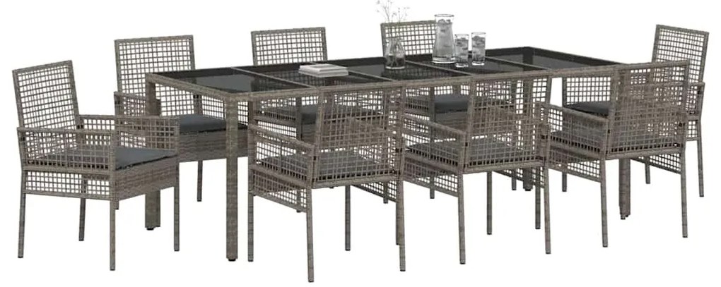 vidaXL Σέτ φαγητού για κήπο 9 pcs Γκρι Πολυ ράταν