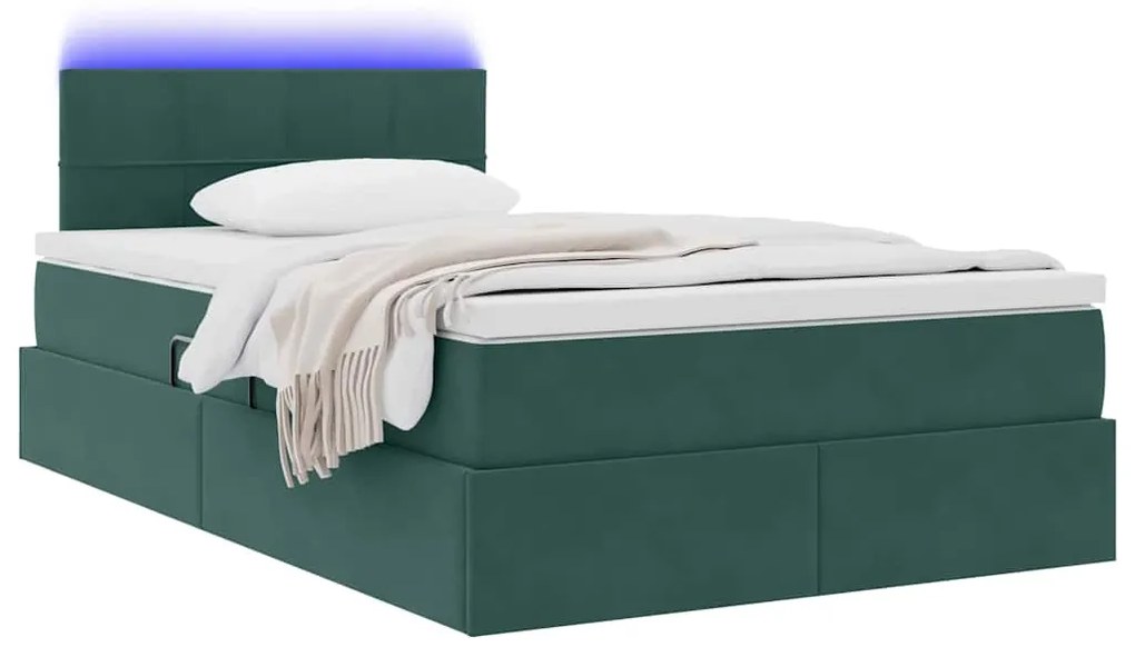 vidaXL Κρεβάτι με αποθηκευτικό χώρο και LED με στρώμα Σκούρο Πράσινο