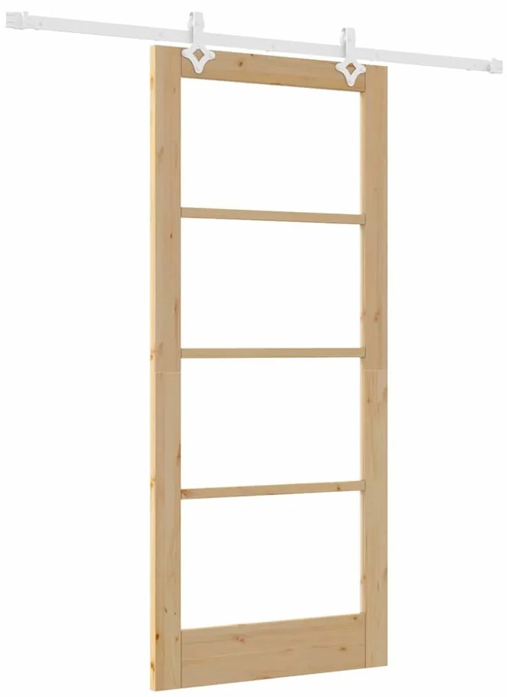 vidaXL Συρόμενη Πόρτα Χειροκίνητος Καφέ 86 x 198.5 cm Ξύλο και μέταλλο