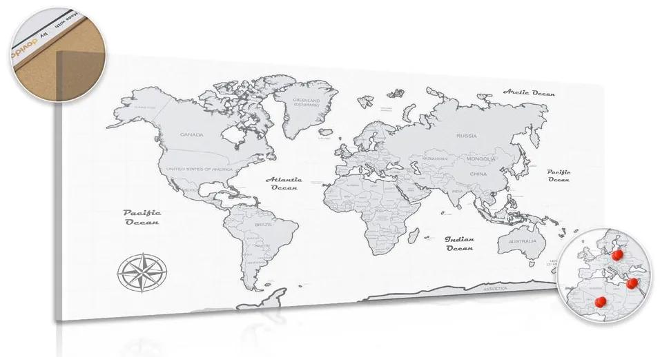 Εικόνα στο φελλό ενός όμορφου ασπρόμαυρου παγκόσμιου χάρτη - 100x50  flags