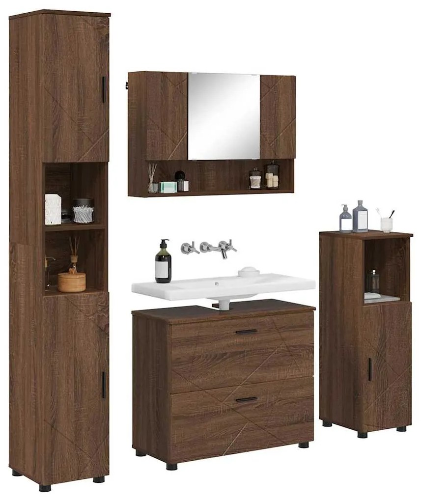 vidaXL Σετ Επίπλων Μπάνιου με ράφι 4 pcs Καφέ δρυς 30 x 35 x 192 εκ.