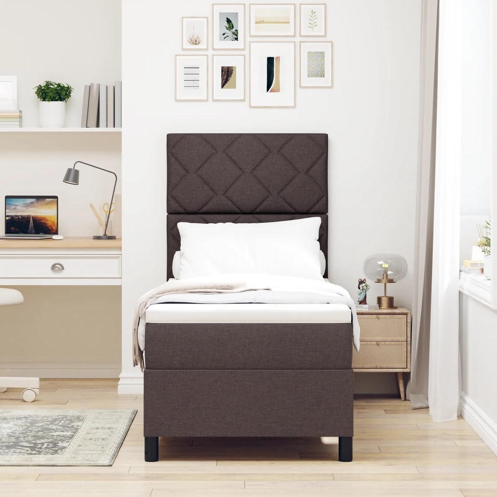 vidaXL Κρεβάτι Box Spring με Ματράζ Σκούρο Καφέ 80x200 εκ. Ύφασμα