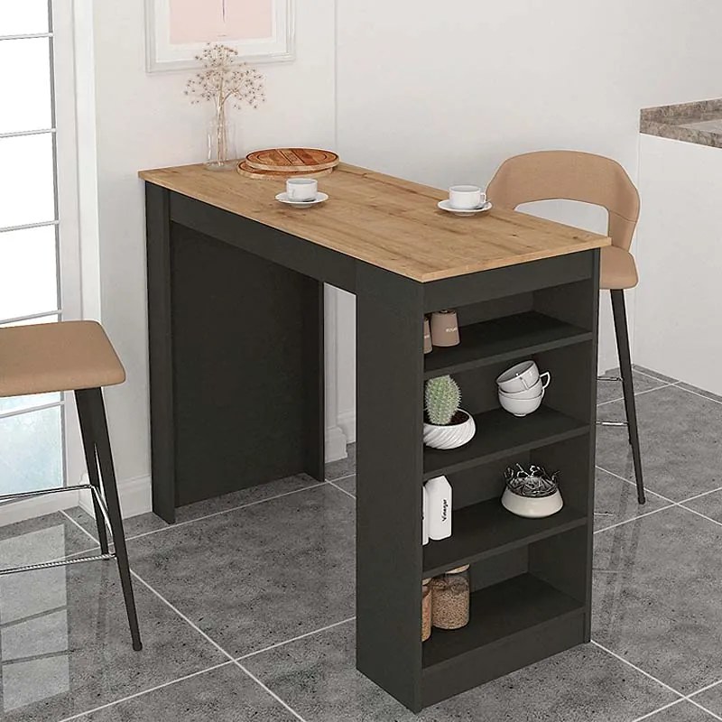 Τραπέζι μπαρ Monaco Megapap από μελαμίνη χρώμα ανθρακί - sapphire oak 120x51,6x101,8εκ.-GP042-0211,2