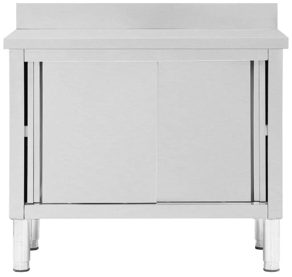 vidaXL Ερμάριο Πάγκος Συρόμενες Πόρτες 100x50x(95-97) εκ. Ανοξ. Ατσάλι