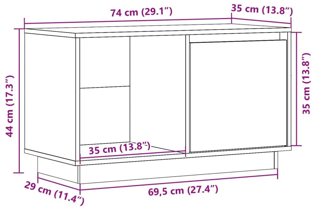 Έπιπλο Τηλεόρασης Μελί 74 x 35 x 44 εκ. από Μασίφ Ξύλο Πεύκου - Καφέ