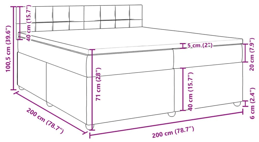 Κρεβάτι Boxspring με Στρώμα Μαύρο 200x200 εκ. Υφασμάτινο - Μαύρο