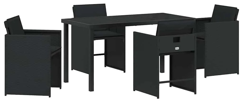 vidaXL Σέτ φαγητού για κήπο με μαξιλάρι 5 pcs Μαύρο Πολυ ράταν
