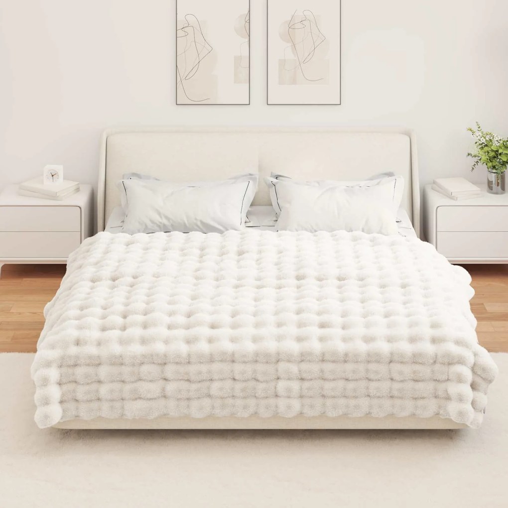 vidaXL Ψεύτικη κουβέρτα από κουνέλι Λευκό 150 x 220 cm Πολυεστέρας