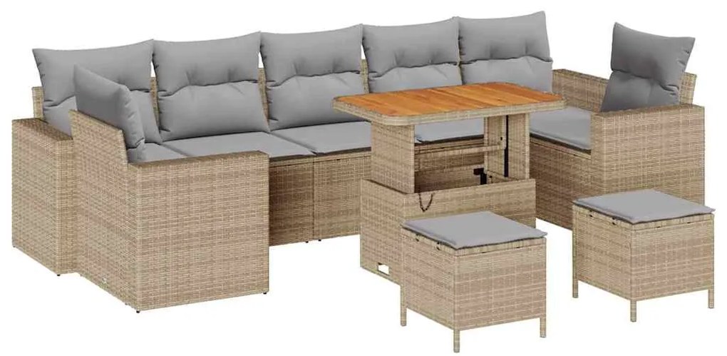 vidaXL Σετ Καναπέ Κήπου Ρυθμιζόμενο ύψος 10 pcs Μπεζ συνθετικό ρατάν