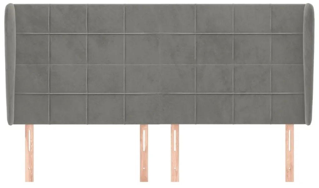 Κεφαλάρι με Πτερύγια Ανοιχτό Γκρι 183x23x118/128 εκ. Βελούδινο - Γκρι