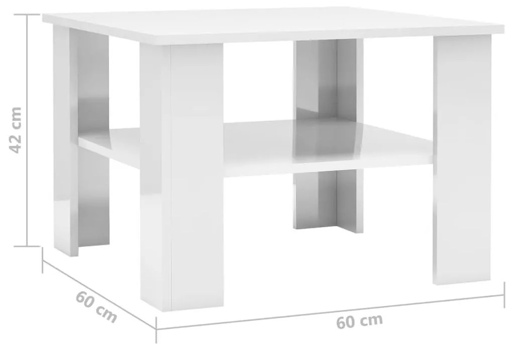 Τραπεζάκι Σαλονιού Γυαλιστερό Λευκό 60x60x42 εκ. Επεξ. Ξύλο - Λευκό