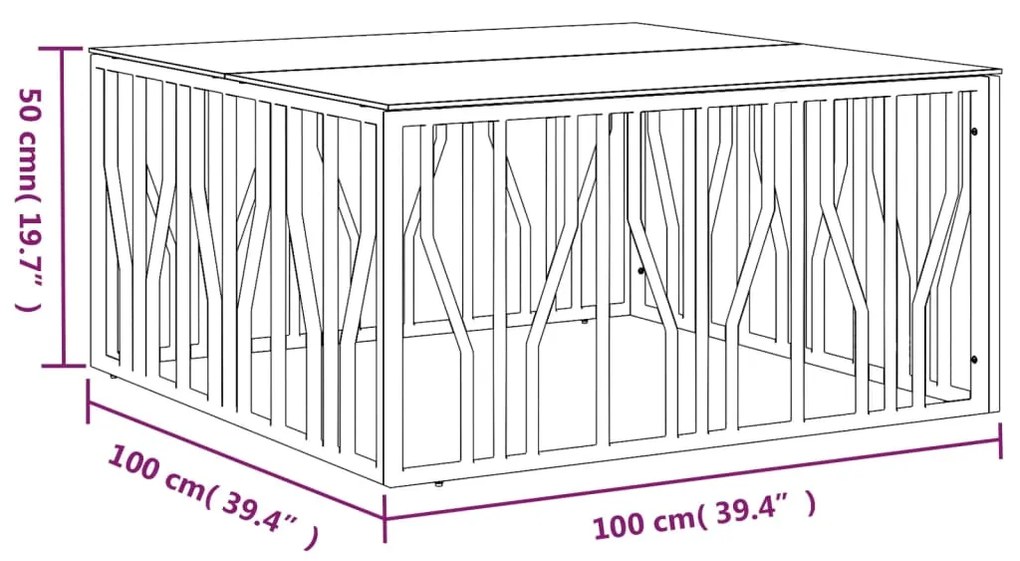 Τραπέζι Σαλονιού 100x100x50 εκ. από Ανοξείδωτο Ατσάλι και Γυαλί - Ασήμι