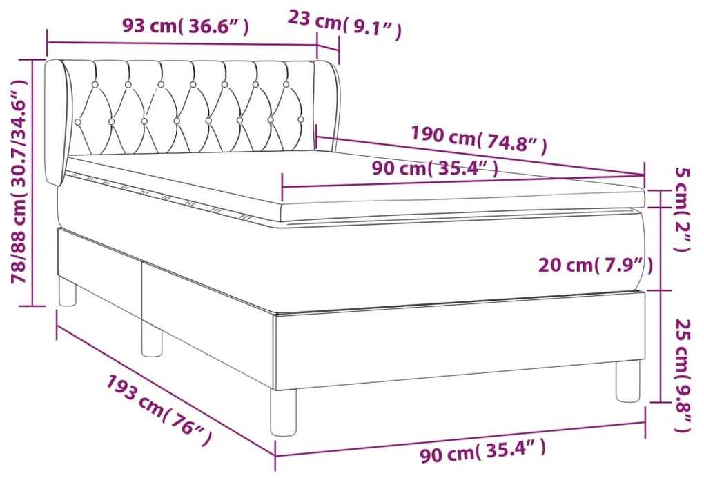 Κρεβάτι Boxspring με Στρώμα Ροζ 90x190 εκ. Βελούδινο - Ροζ