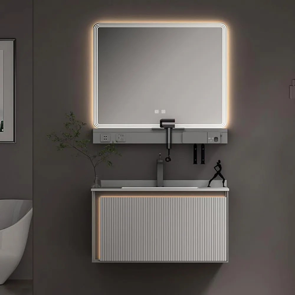Σετ Επίπλου Mπάνιου GREYS 80 Plywood Light Grey 80x50x135 εκ.