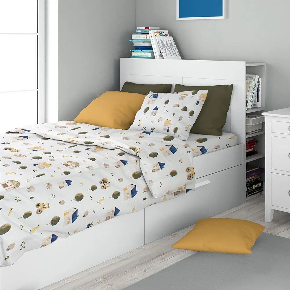 Σεντόνια Παιδικά Village 579 (Σετ 3τμχ) White-Green DimCol Μονό 160x240cm 100% Βαμβάκι