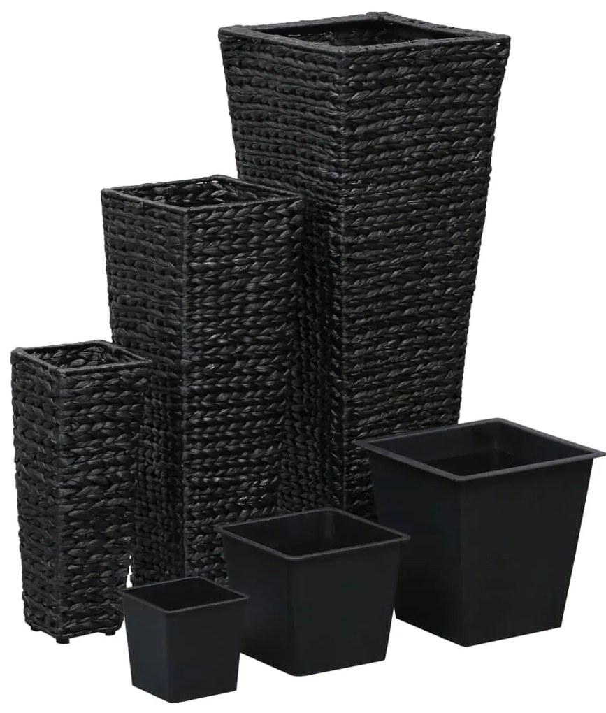 vidaXL Γλάστρες Υπερυψωμένες 3 τεμ. Μαύρες από Υάκινθο του Νερού