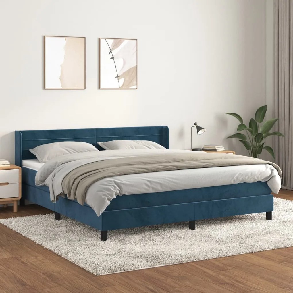 vidaXL Κρεβάτι Boxspring με Στρώμα Σκούρο Μπλε 160x200 εκ. Βελούδινο