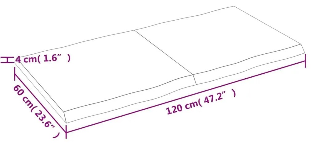 Επιφ Τραπεζιού Αν Καφέ 120x60x(2-4)εκ.Ακατέργ. Μασίφ Ξύλο Δρυός - Καφέ