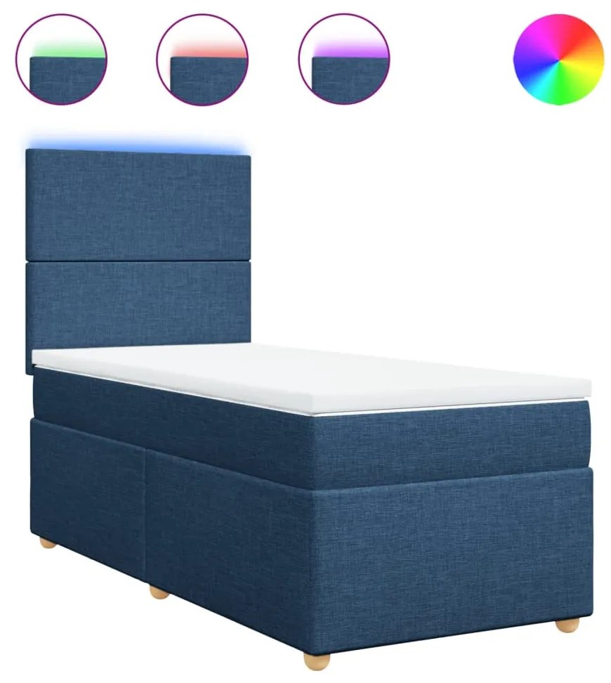vidaXL Κρεβάτι Boxspring με Στρώμα Μπλε 100 x 200 εκ. Υφασμάτινο