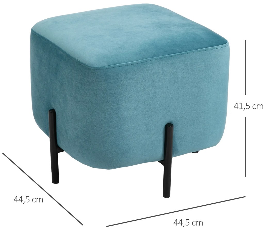 HOMCOM Υποπόδιο υποπόδιο βελούδινο πολυεστέρας ατσάλι αφρός Τυρκουάζ 44,5 x 44,5 x 41,5 cm