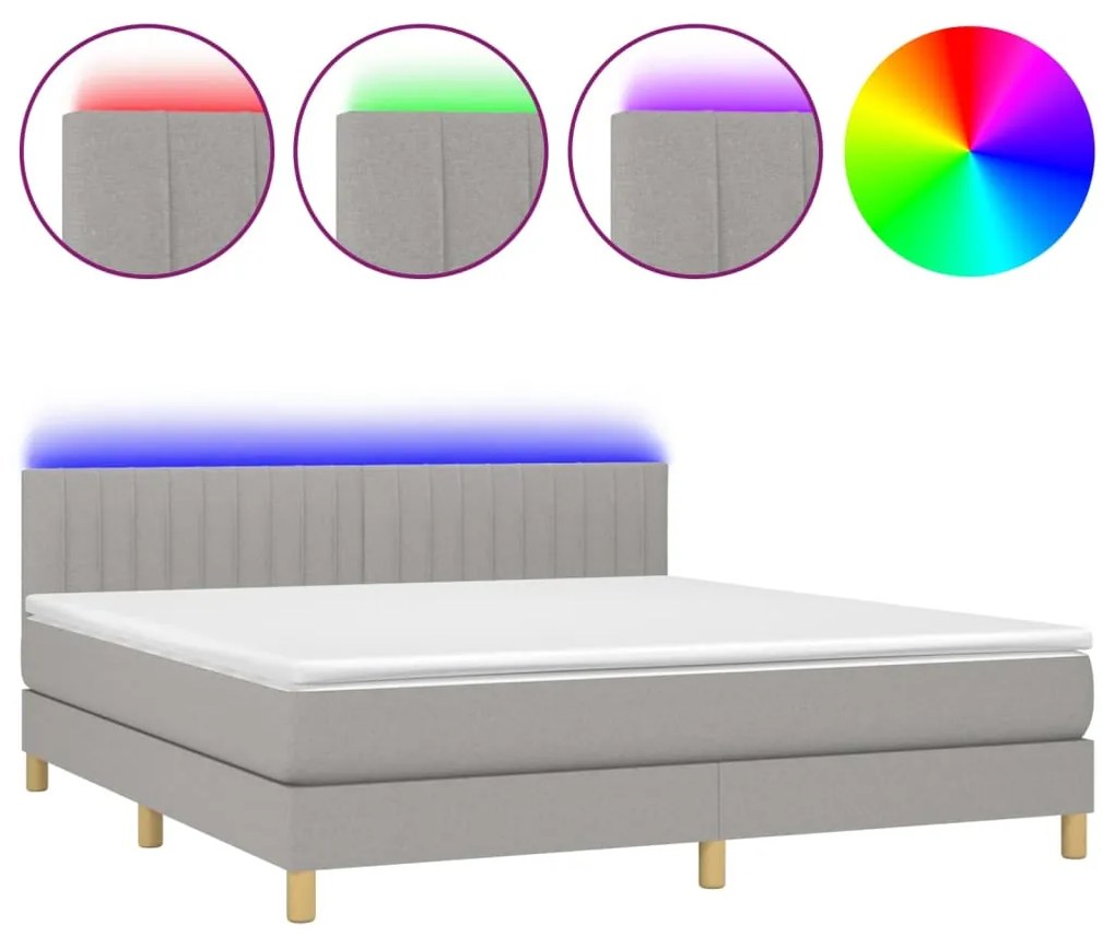 vidaXL Κρεβάτι Boxspring με Στρώμα & LED Αν.Γκρι 180x200 εκ Υφασμάτινο