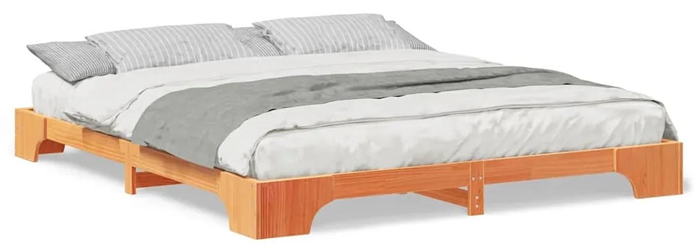 vidaXL Κρεβάτι δαπέδου Καφέ 180 x 210 cm Μασίφ ξύλο πεύκου