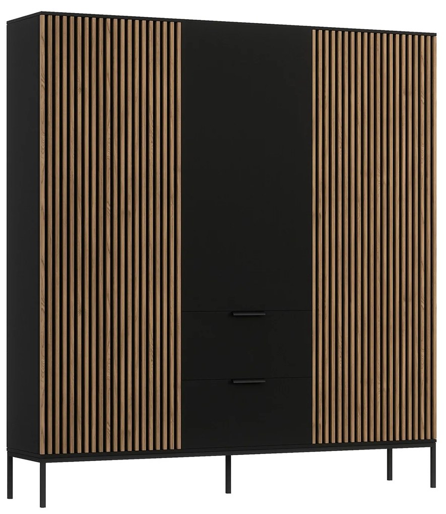 Ντουλάπα Elyria B103, Μαύρο ματ, Artisan βελανιδιά, 200x185x60cm, Πόρτες ντουλάπας: Με μεντεσέδες,Ο αριθμός των θυρών