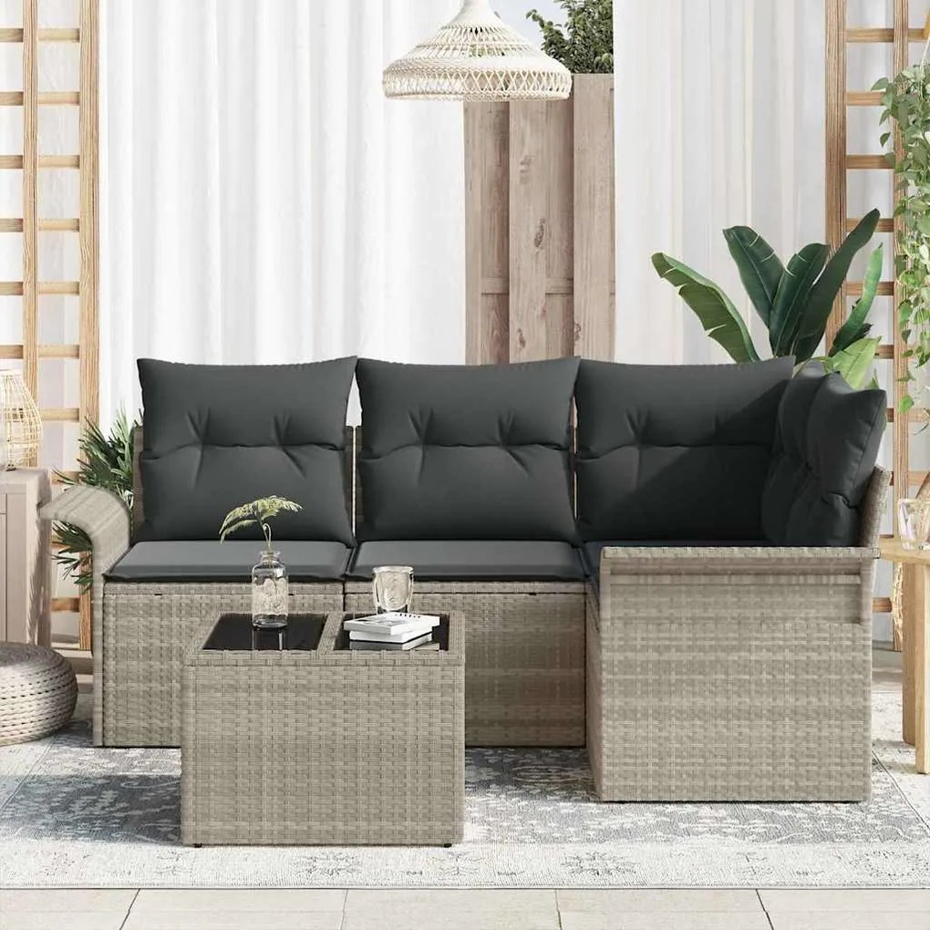 vidaXL Σετ Καναπέ Κήπου με μαξιλάρι 5 pcs Ανοιχτό γκρι Πολυ ράταν
