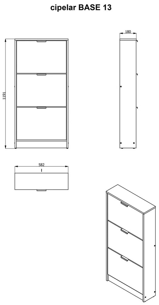 Παπουτσοθήκη Base 13 Artisan Oak με Μαύρες Γραμμές 58x18x119εκ. 58x18x119 εκ.
