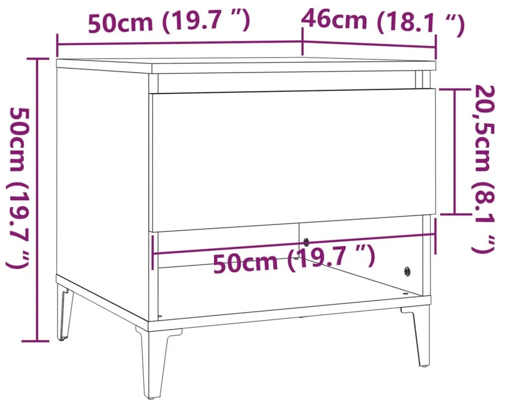 Βοηθητικό Τραπέζι Γυαλιστ. Λευκό 50x46x50εκ. Επεξεργασμένο Ξύλο - Λευκό