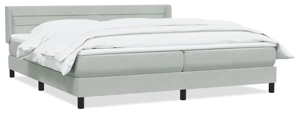 vidaXL Κρεβάτι Boxspring με Στρώμα Ανοιχτό Γκρι 180x210 εκ. Βελούδινο