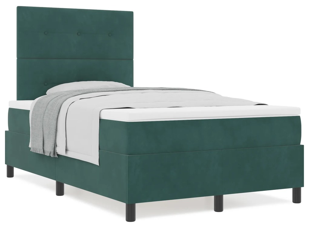 vidaXL Κρεβάτι Box Spring με Στρώμα Σκούρο Πράσινο 120x200 εκ Βελούδινο