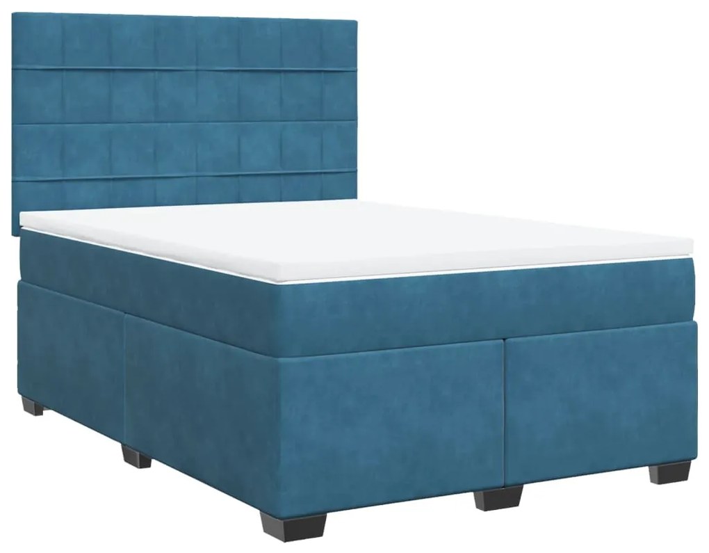 vidaXL Κρεβάτι Boxspring με Στρώμα Μπλε 140x190 εκ. Βελούδινο