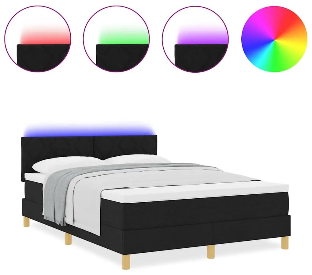 vidaXL LED Κρεβάτι με βάθρο με στρώμα Μαύρο 140 x 200 cm ύφασμα