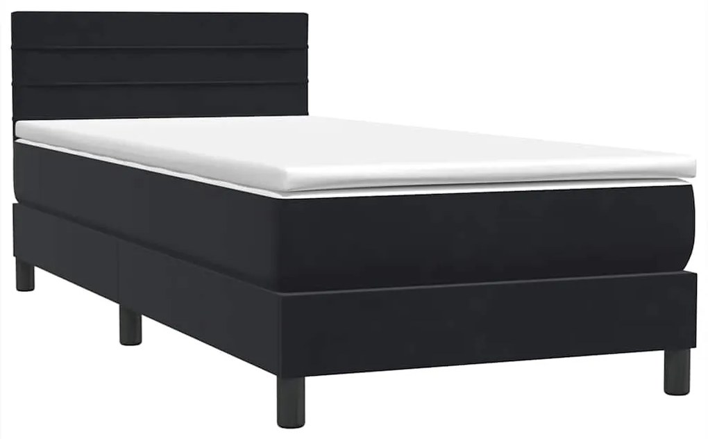 vidaXL Κρεβάτι Boxspring με Στρώμα Μαύρο 90x220 εκ. Βελούδινο