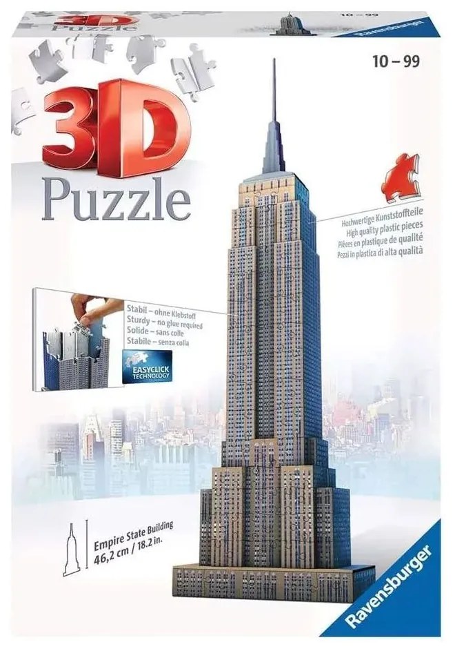 Puzzle 3D Empire State Building 12553 216τμχ 7x14x47cm 10 Ετών+ Natural Ravensburger