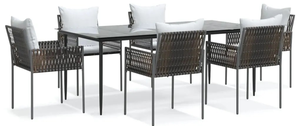 vidaXL Σετ Τραπεζαρίας Κήπου 7 τεμ. Συνθ. Ρατάν / Ατσάλι με Μαξιλάρια