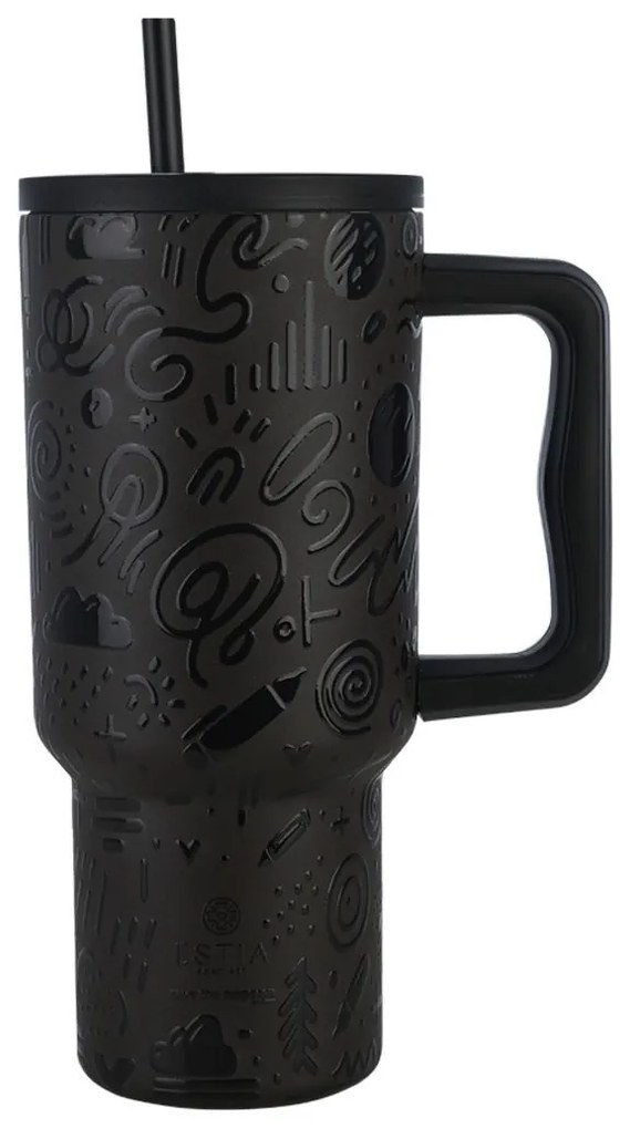 Κούπα Θερμός Με Λαβή &amp; Καλαμάκι 900ml Estia Save The Aegean Tumbler Noir Echo 01-32098