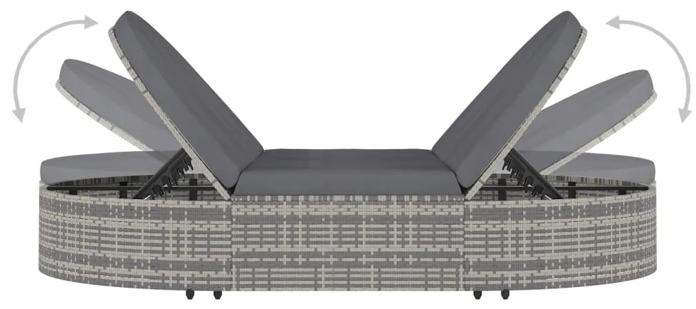 vidaXL Ξαπλώστρα 2 Ατόμων Γκρι από Συνθετικό Ρατάν με Μαξιλάρια