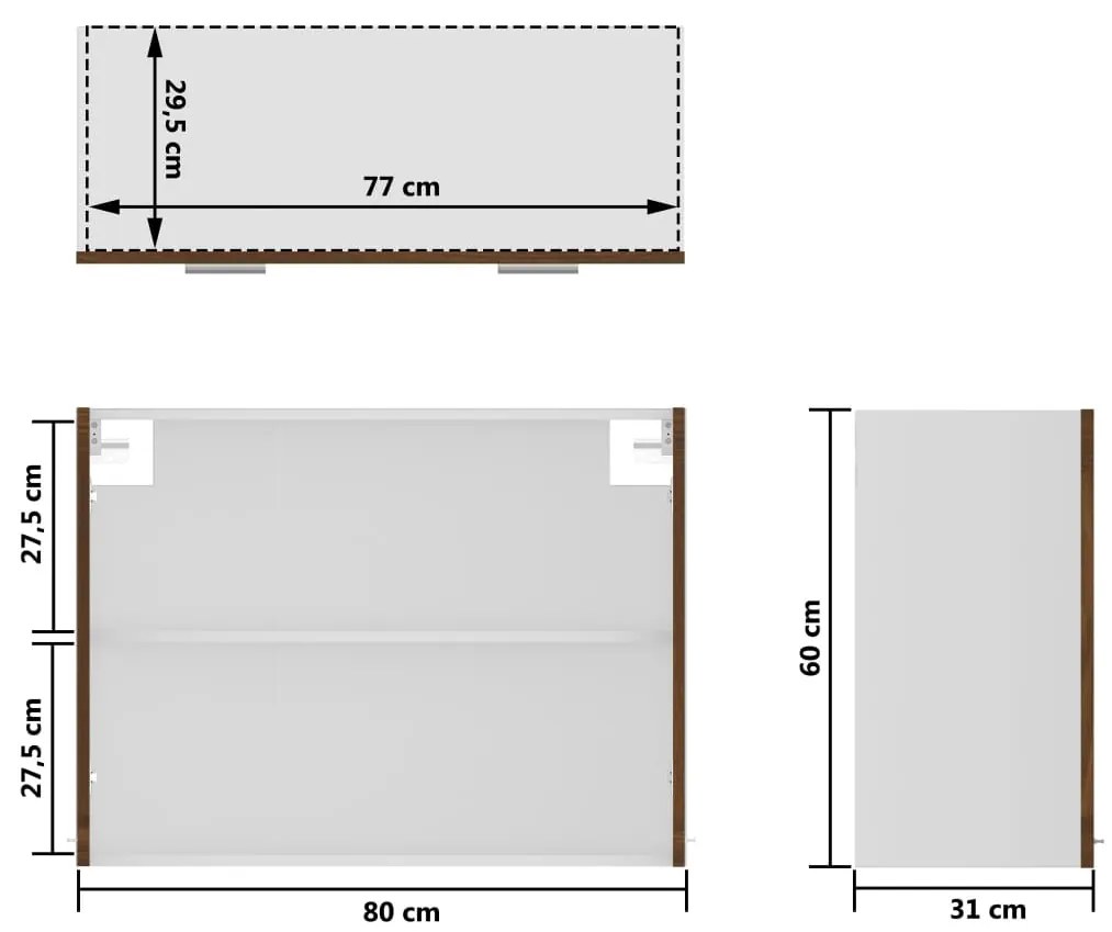 Ντουλάπι Κρεμαστό Γυάλινο Καφέ Δρυς 80x31x60 εκ. Επεξ. Ξύλο - Καφέ