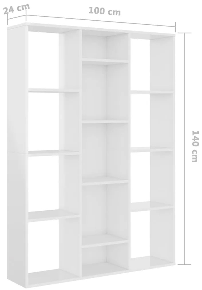 vidaXL Διαχωριστικό/Βιβλιοθήκη Γυαλ. Λευκό 100x24x140 εκ. Επεξ. Ξύλο