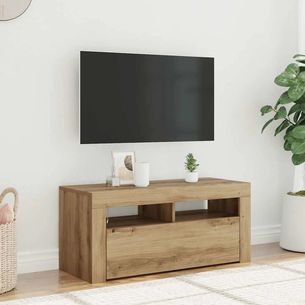 vidaXL Έπιπλο Τηλεόρασης με LED Αρτισιανή Δρυς 90x35x40 εκ Επεξ.Ξύλο