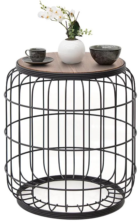 Σκαμπώ - τραπεζάκι βοηθητικό Muller Megapap μεταλλικό - Mdf χρώμα μαύρο - καρυδί 35x35x47εκ.