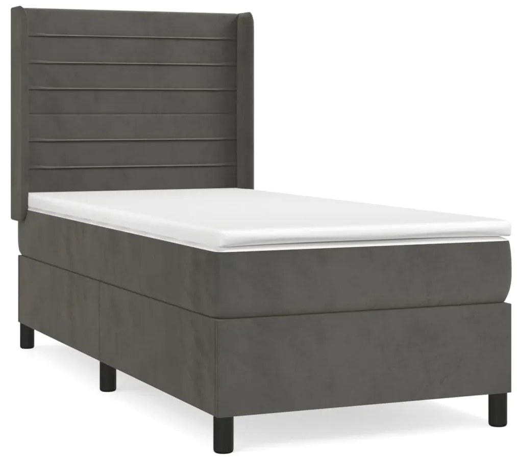 vidaXL Κρεβάτι Boxspring με Στρώμα Σκούρο Γκρι 80x200 εκ. Βελούδινο